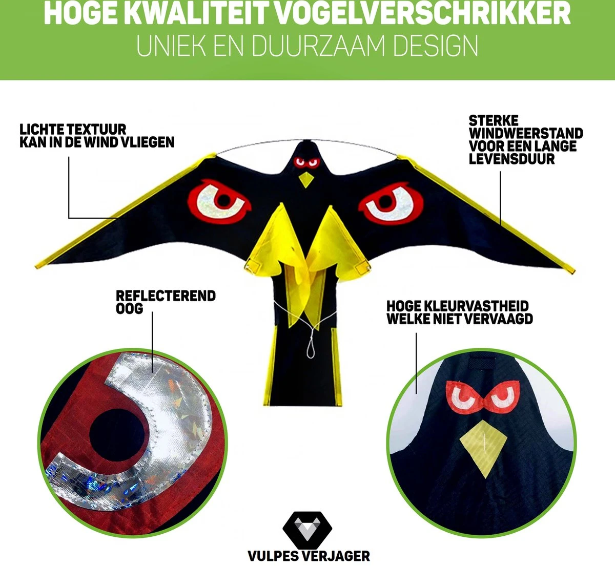 Vulpes Verjager® Vogelverjager - Duivenverjager - Vogelverschrikker - Reigerverschrikker - Kite Hawk - Complete Set - Pro Versie - Afbeelding 3