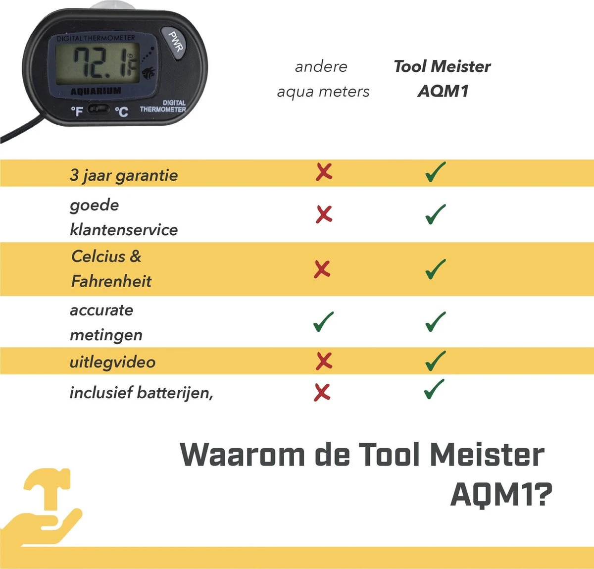 Tool Meister AQM1- Aquarium Thermometer Met Sonde - Binnen & Buiten - Koken/Zwembad/Koelkast- 1 Meter - Zwart - Incl Batterijen - Afbeelding 2