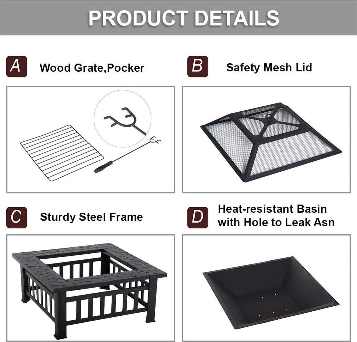 RJRQuality Vuurschaal 80 Cm BBQ Terrashaard Barbecue Vuurkorf Tuinhaard Met Vonkenscherm En Hoes - Afbeelding 11