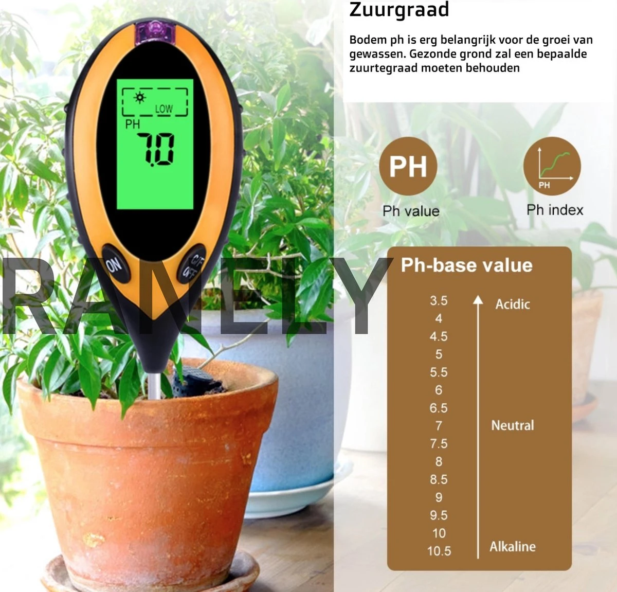 4 In1 Ph Meter Digitaal - Ph Meter Grond - PH Meter - Grondmeter - Vochtmeter - Afbeelding 5