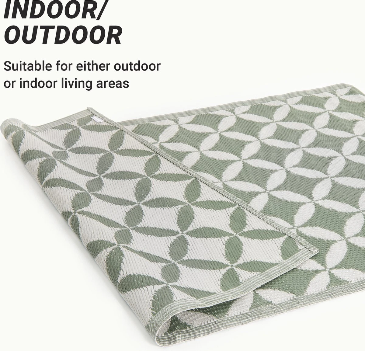 JEMIDI Tuintapijt In Modern Cirkelpatroon - Buitentapijt 120 X 180 Cm - Kleed Voor Tuin, Balkon En Binnenshuis - Groen Grijs/wit Patroon - Afbeelding 5