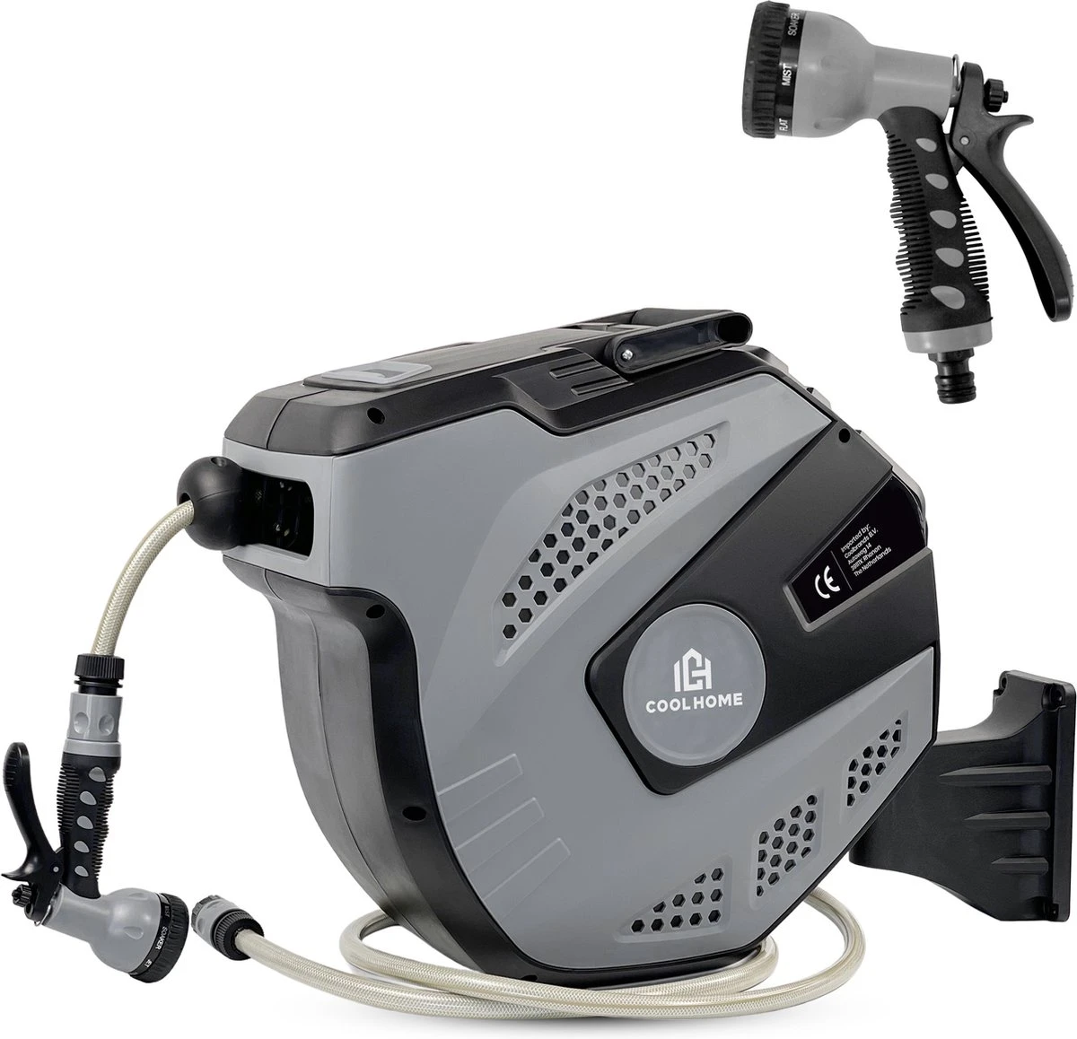 CoolHome Wandslangenbox 15 Meter + 1,5 Meter - Tuinslang Met Haspel- Slangenhouder 180° Draaibaar - Tuinslanghaspel Zwart - Grijs - Afbeelding 6