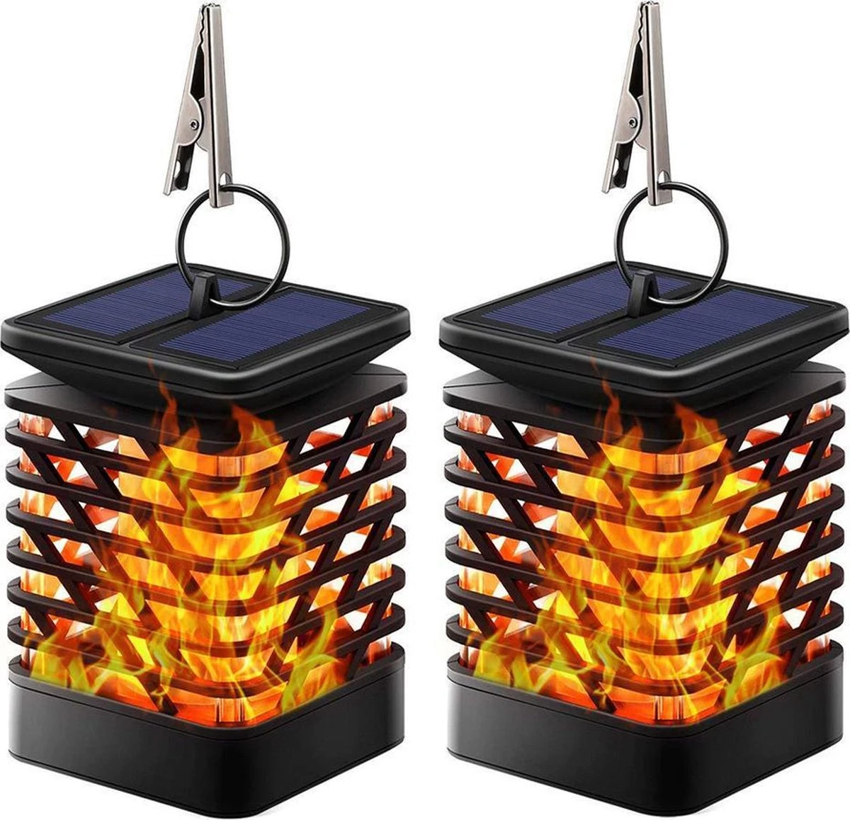 VoordeelShop Solar Tafellamp Set Van 2 Stuks - 13.8cm - Zwart - Solar Tuinverlichting - Led Buitenverlichting Op Zonne Energie Met Sensor - Tuin Fakkel - Voor Binnen En Buiten - Vlam Effect - Afbeelding 2
