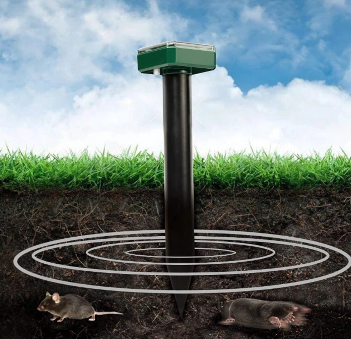 Slimshop Mollenverjager Muizenverjager Kattenverjager Ultrasone Verjagers - Mollen - Mollenbestrijding - Zonne Energie - 2 Stuks - Afbeelding 4