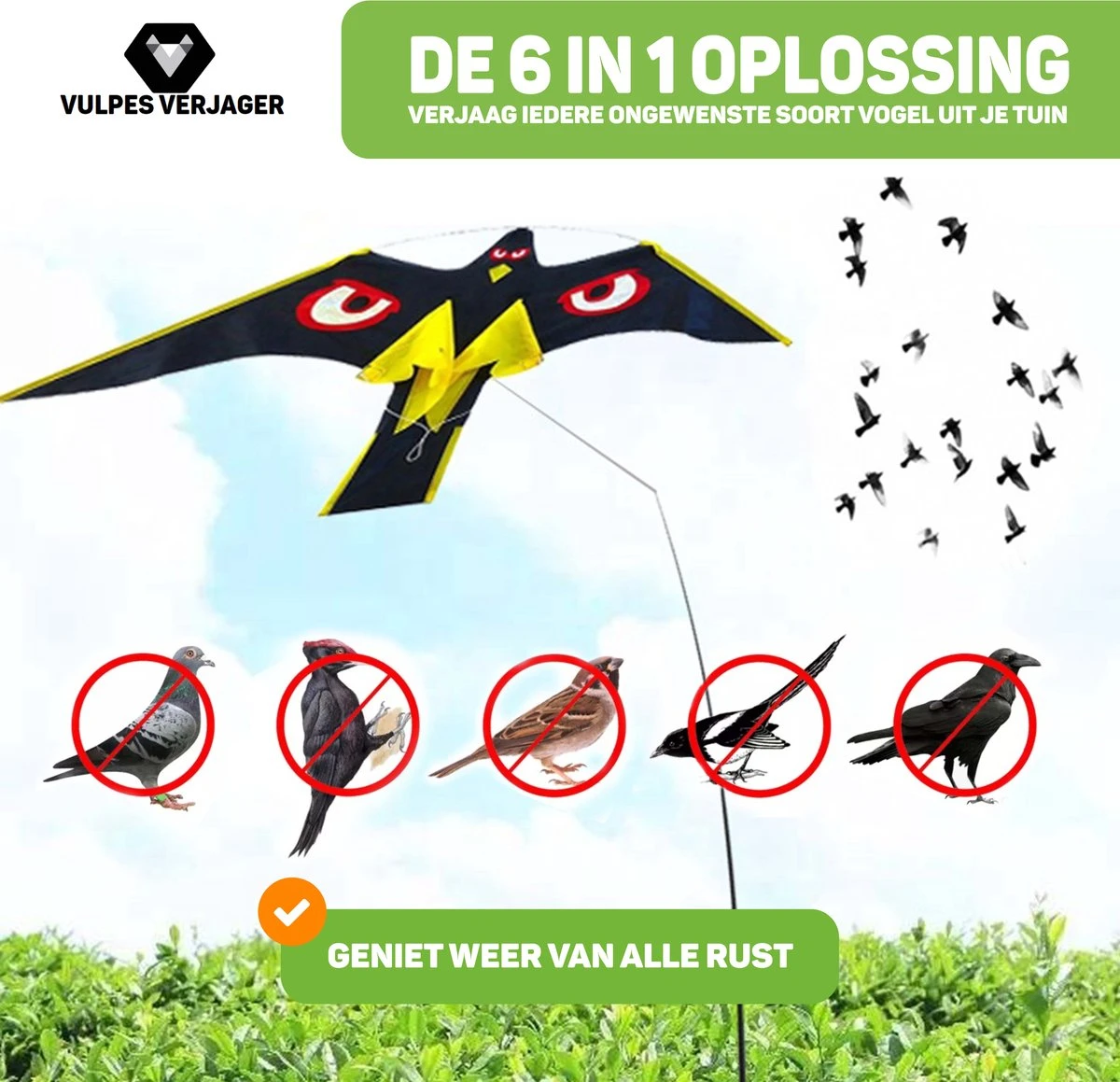 Vulpes Verjager® Vogelverjager - Duivenverjager - Vogelverschrikker - Reigerverschrikker - Kite Hawk - Complete Set - Pro Versie - Afbeelding 2