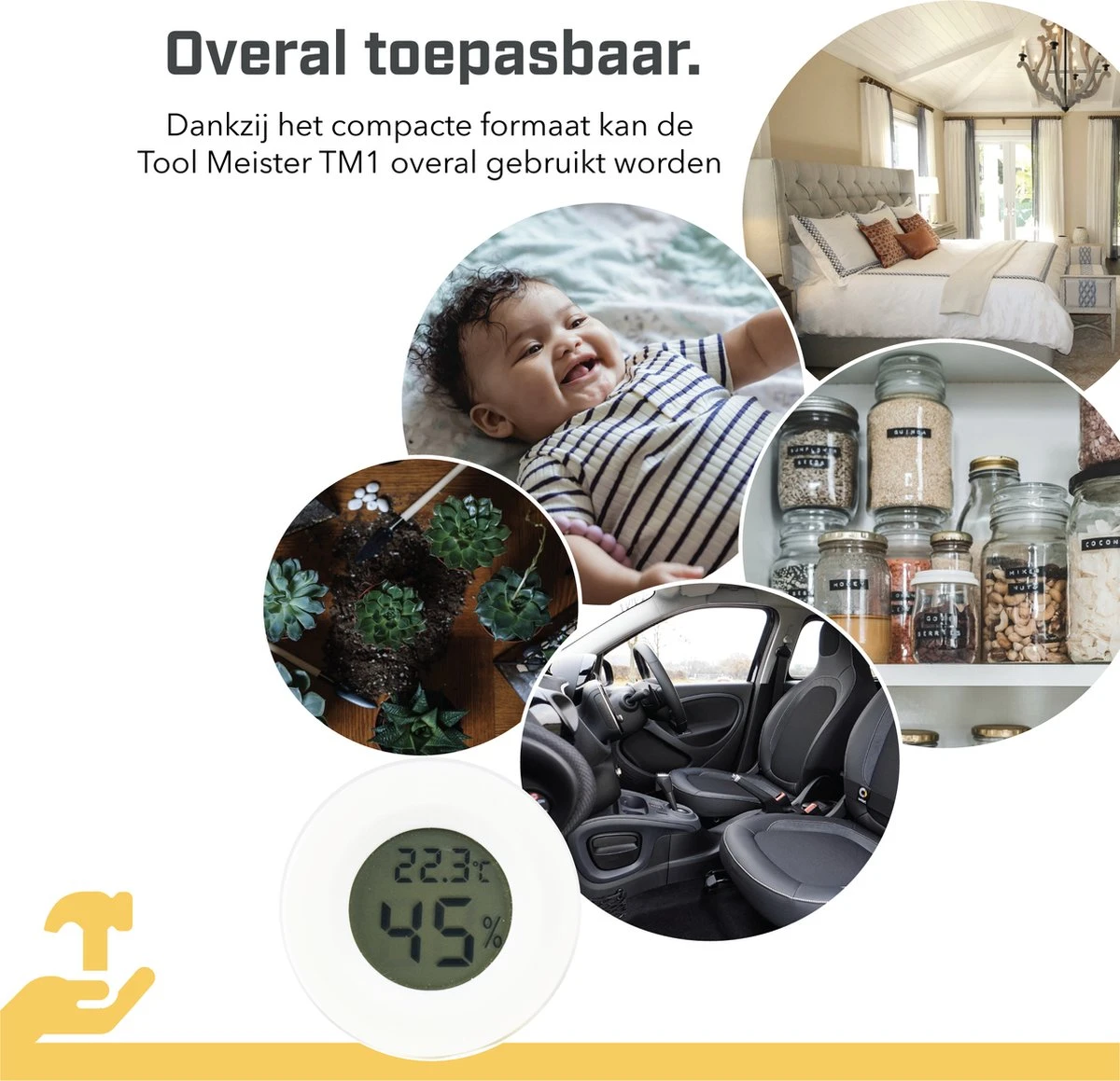 Tool Meister TM2 - Thermometer & Hygrometer - Luchtvochtigheidsmeter Voor Binnen/Koelkast - Wit - Incl Batterijen - Afbeelding 5
