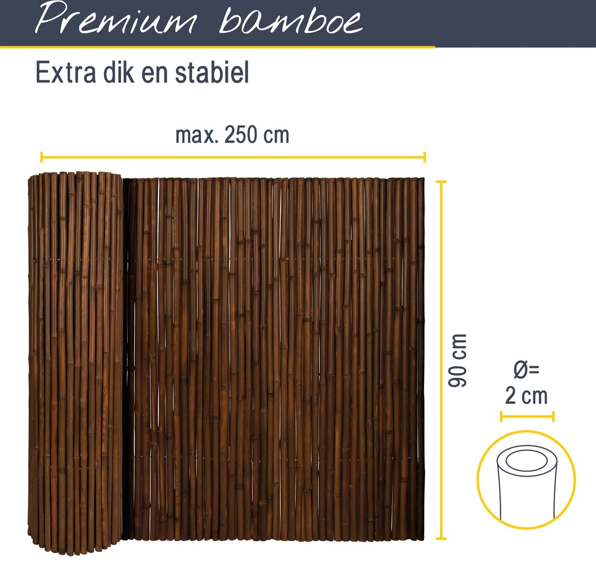 Sol Royal B23 – Premium Bamboe Tuinscherm 90x250cm Donkerbruin – Geharde Bamboestokken Ø 2-3cm – Weerbestendige Balkonscherm - Afbeelding 9