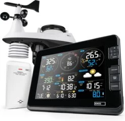 EMOS Weerstation Met Wifi, Draadloos Binnen- En Buitenweersysteem Met Kleurendisplay, Bewaakt Tijd & Datum, Temperatuur, Luchtvochtigheid, Luchtdruk, Comfort & Hitte-index, 12-24 Uursvoorspelling