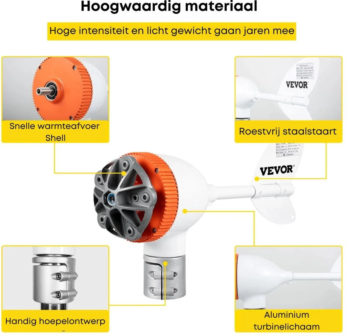Merkloos Windmolen Generator - 500W - Nylon Vezelbladen - Start Bij Lage Windsnelheid - Windturbine - Windmolen - Afbeelding 2