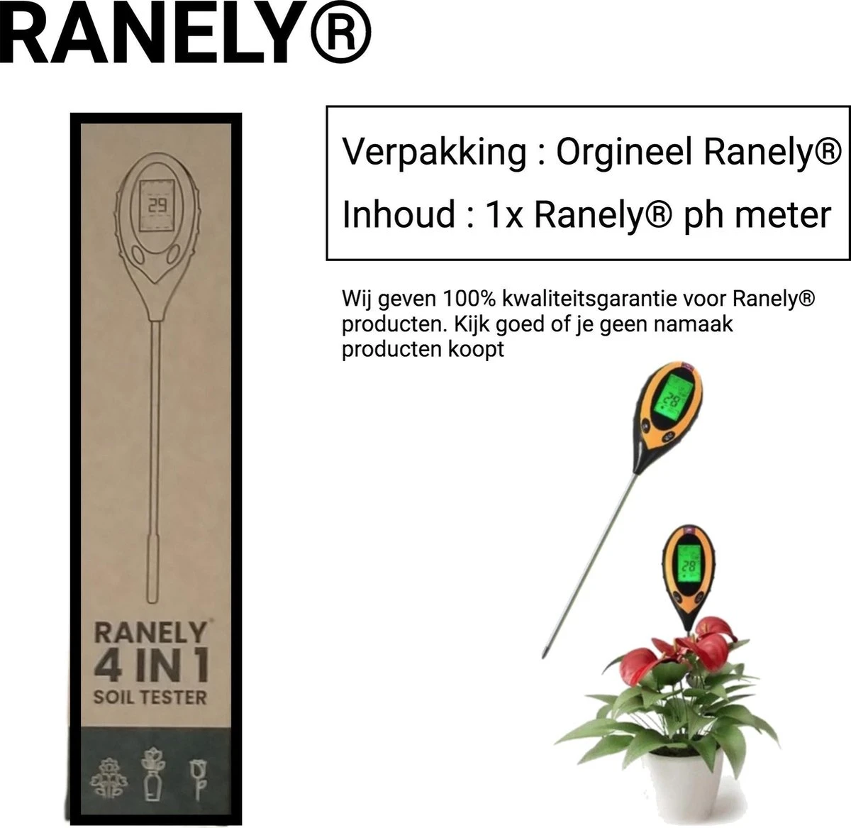 4 In1 Ph Meter Digitaal - Ph Meter Grond - PH Meter - Grondmeter - Vochtmeter - Afbeelding 2