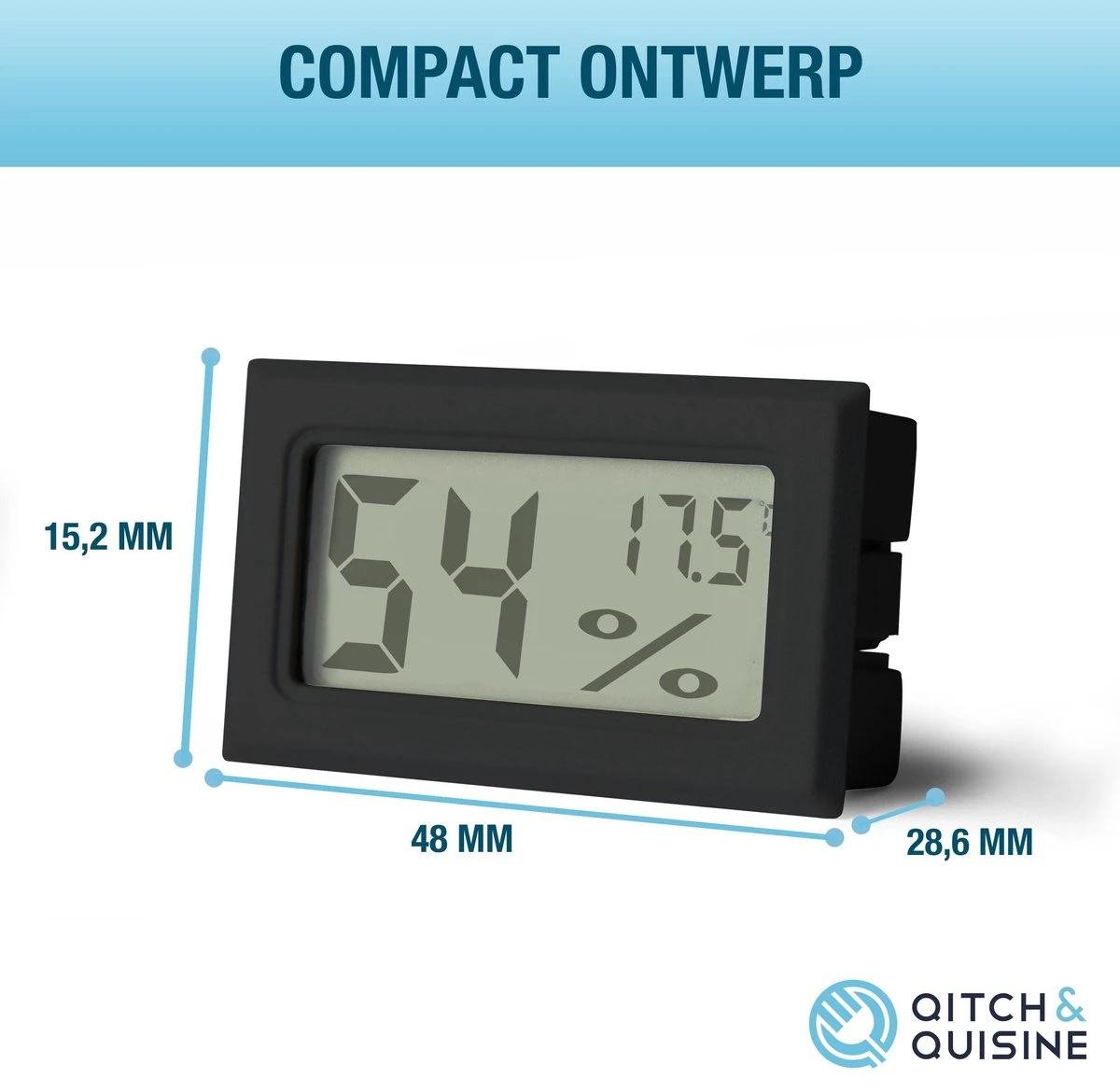 Qitch&Quisine - Hygro - Vochtmeter - Hygrometer - Hygrometer Met Batterijen - Zwart - Inclusief Thermometer - Digitale Luchtvochtigheidsmeter - Voor Binnen & Buiten - 2 In 1 - Set Van 3 - Afbeelding 3