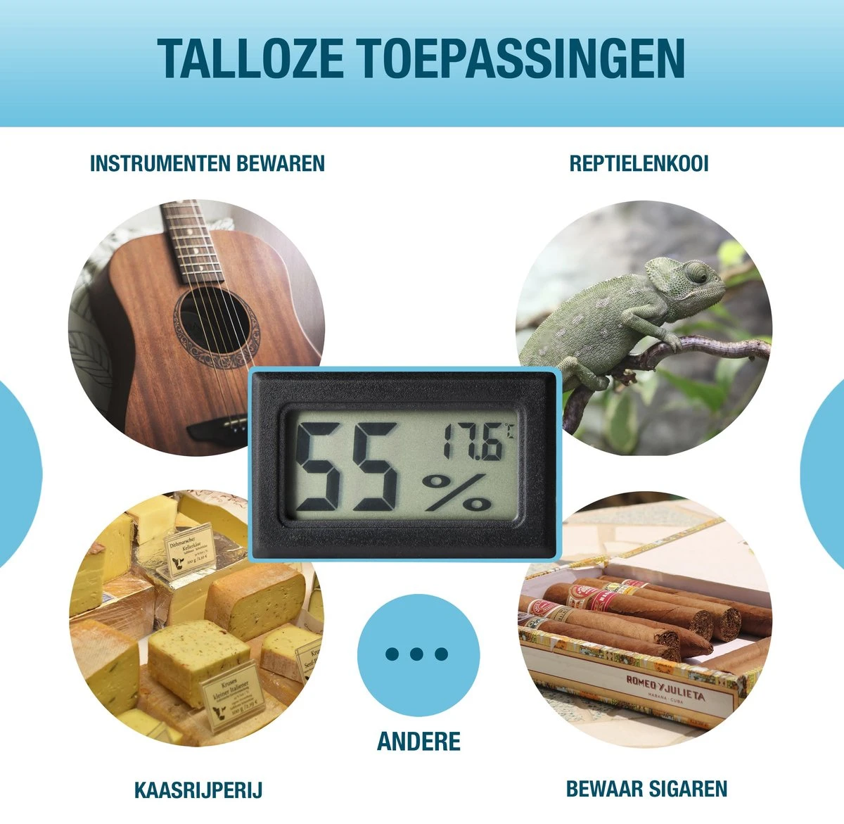 Compacte Hygrometer Mèt Batterijen - Zwart - Hygro- En Thermometer - Digitale Luchtvochtigheidsmeter - Vochtmeter Voor Binnen - 2 In 1 - Afbeelding 5