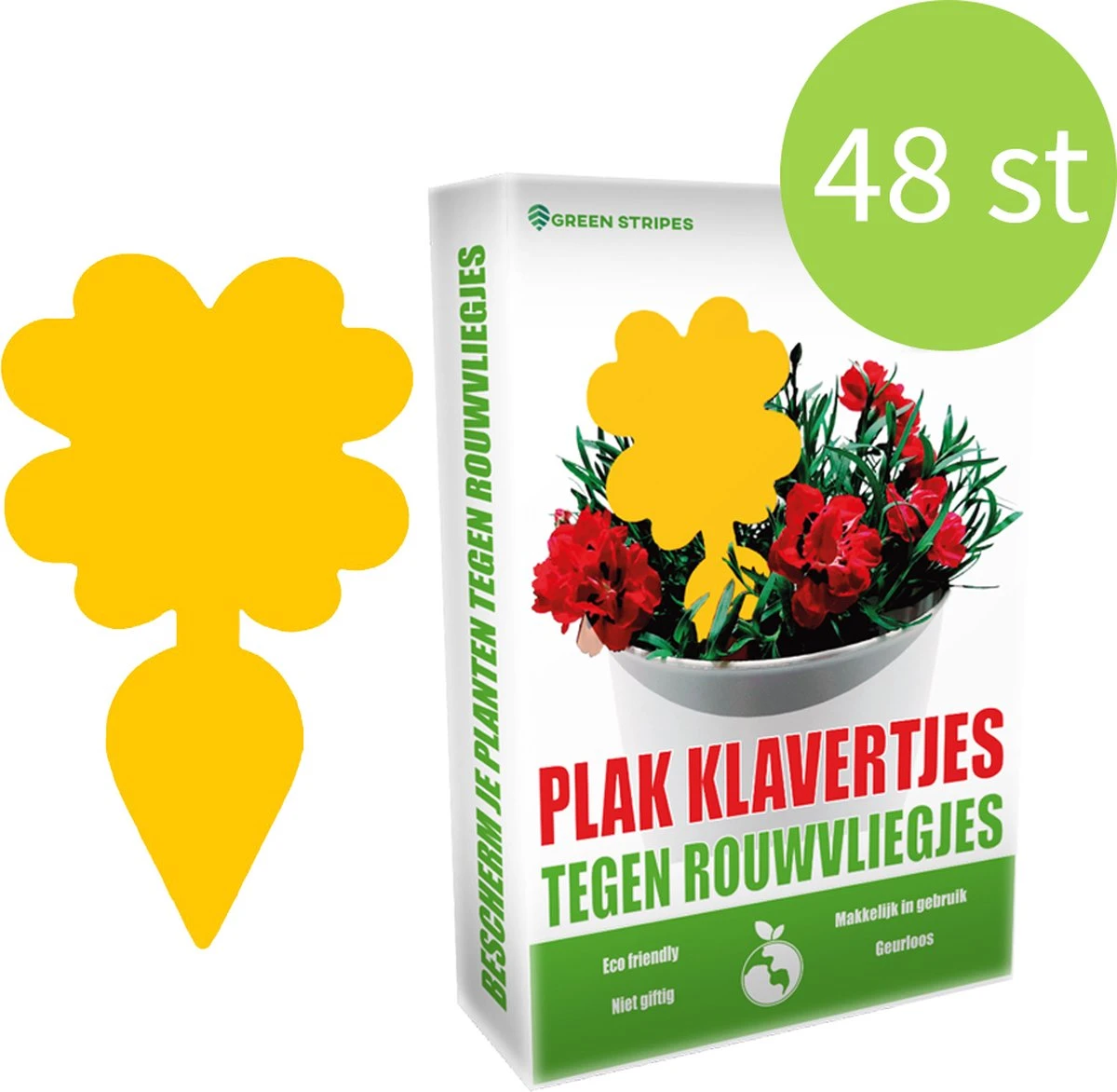 Plak Klavertjes Tegen Rouwvliegjes 48 Stuks - Rouwvliegjes Bestrijden - Varenrouwmug - Plakstrips - Vangkaarten - Vangplaten - Insectenval - Insectenvanger