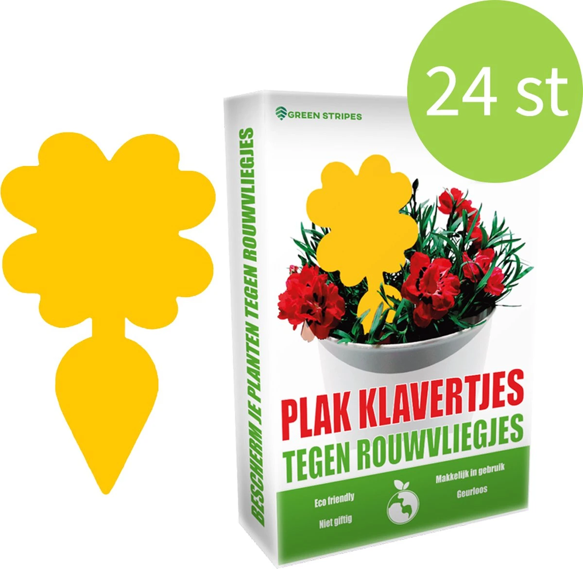 Plak Klavertjes Tegen Rouwvliegjes 24 Stuks - Rouwvliegjes Bestrijden - Varenrouwmug - Plakstrips - Vangkaarten - Vangplaten - Insectenval - Insectenvanger