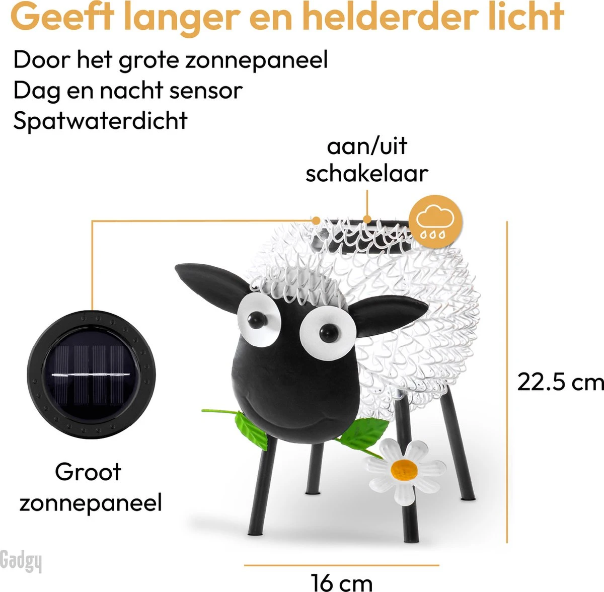 Gadgy Solar Tuinverlichting Schaap - Tuinlantaarn Wit En Gekleurd Led Licht Met Leuk Schaduweffect - Dag/Nacht Sensor - 27.5x16x22.5CM - Buitenlamp Zonne Energie - Metaal - Wit - Afbeelding 8