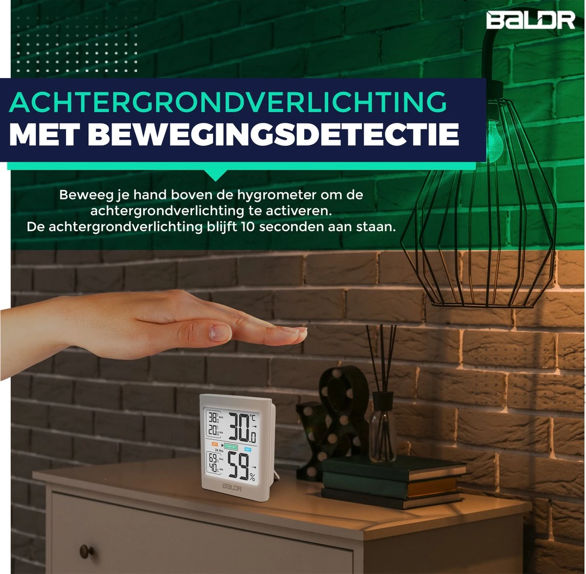 BALDR® Hygrometer - Thermometer - Luchtvochtigheidsmeter - Digitaal Weerstation - Voor Binnen - Wit - Afbeelding 7