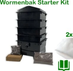Wormenbak - 4 Laags Starter Kit - Incl. Filter/kweekgrond/instructieboekje - Wormenhotel 40x40x85cm - Wormentoren Met Opvangbak En Tapkraantje | EWoodz