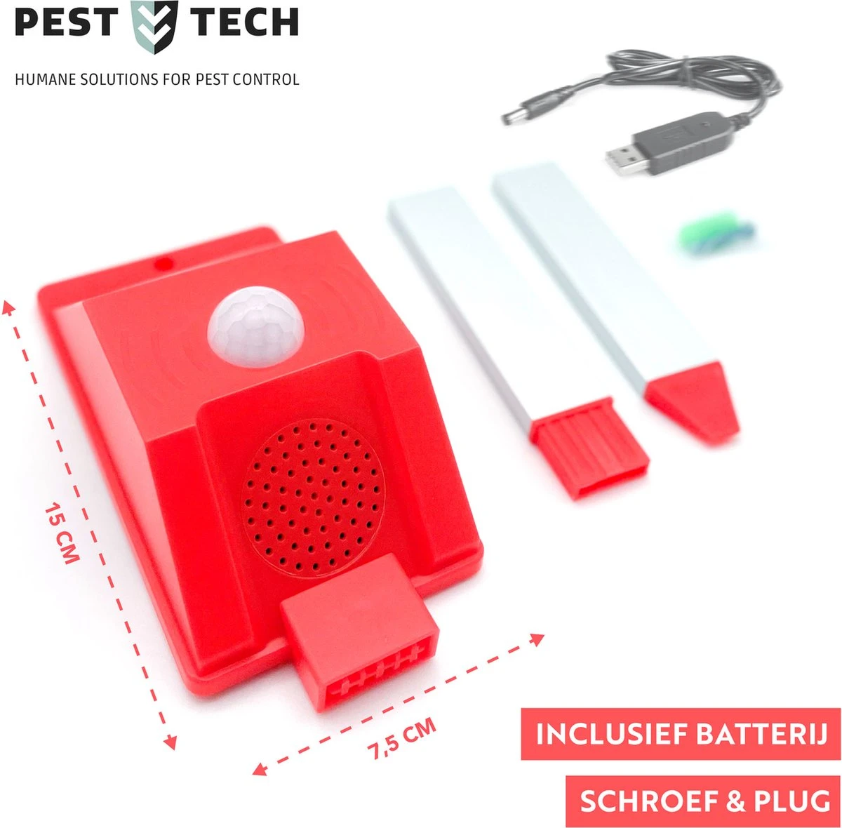 Pest-Tech™ PT-219 | Ultrasone Kattenverjager Op Zonneenergie | Kattenschrik | Marterverjager | Dierenverjager | Kattenafweermiddel | Ongedierte Verjager - Met USB Oplaadkabel - Afbeelding 8