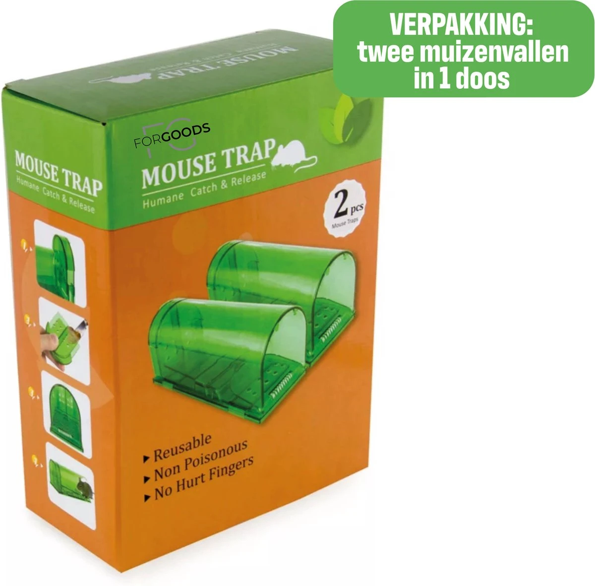 Forgoods Muizenval - Diervriendelijke Muizenvallen Voor Binnen En Buiten - 2 Stuks - Met Schoonmaakborstel - Model 2023 - Afbeelding 7