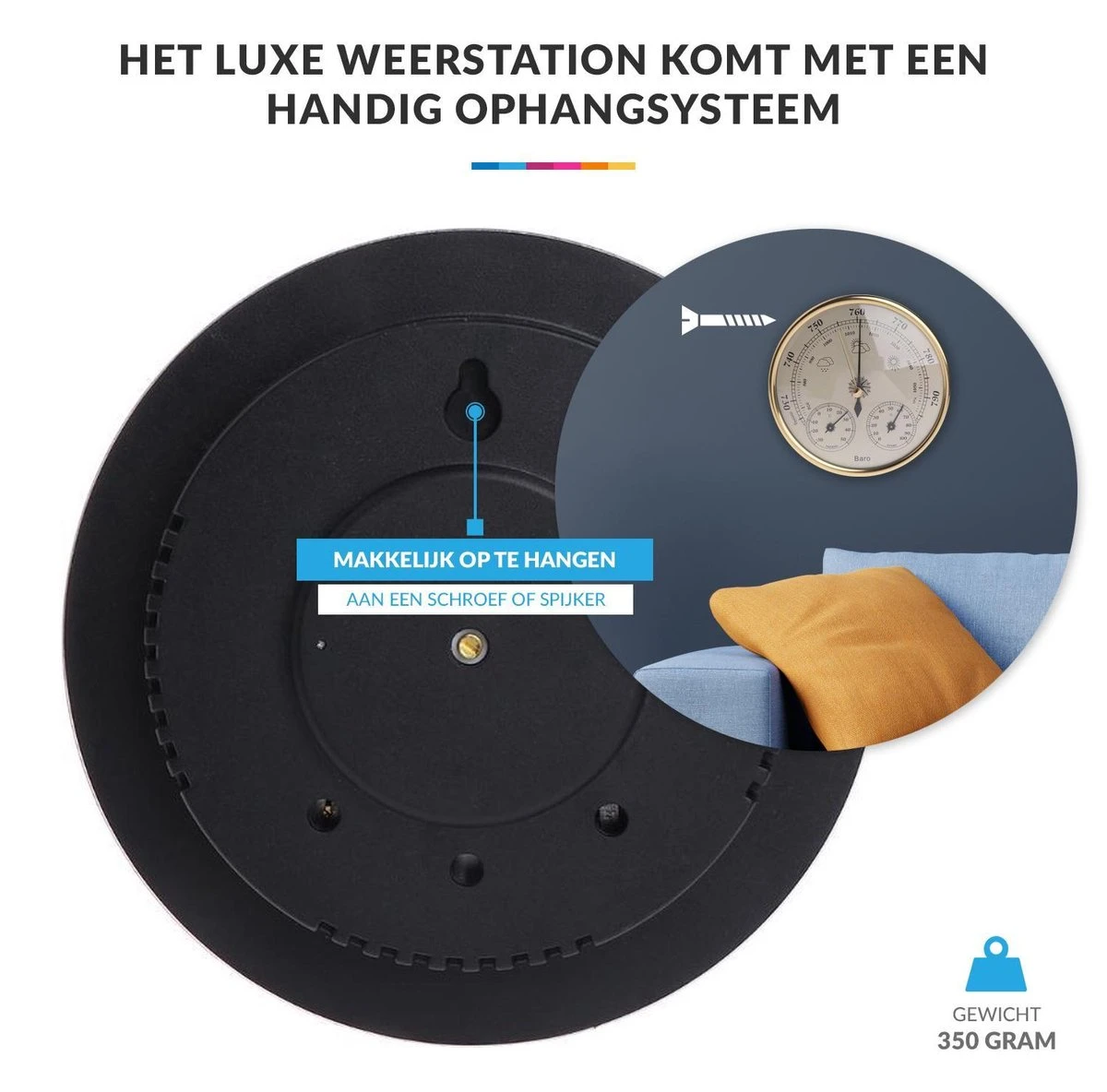 Luxe Barometer Weerstation Met Thermometer En Hygrometer – Messing Goudkleurig – Voor Binnen En Buiten - Afbeelding 5