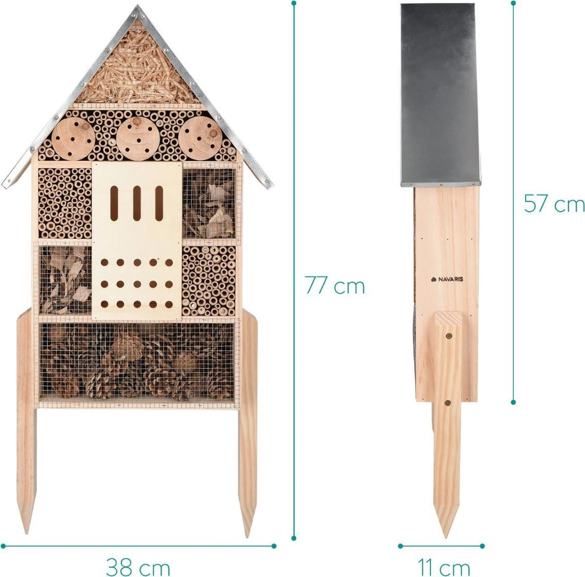 Navaris XL Insectenhotel - 38 X 11,5 X 57 Cm - Insectenhuis Van Bamboe En Hout - Nestplaats Voor Bijen, Vlinders En Lieveheersbeestjes - Afbeelding 4
