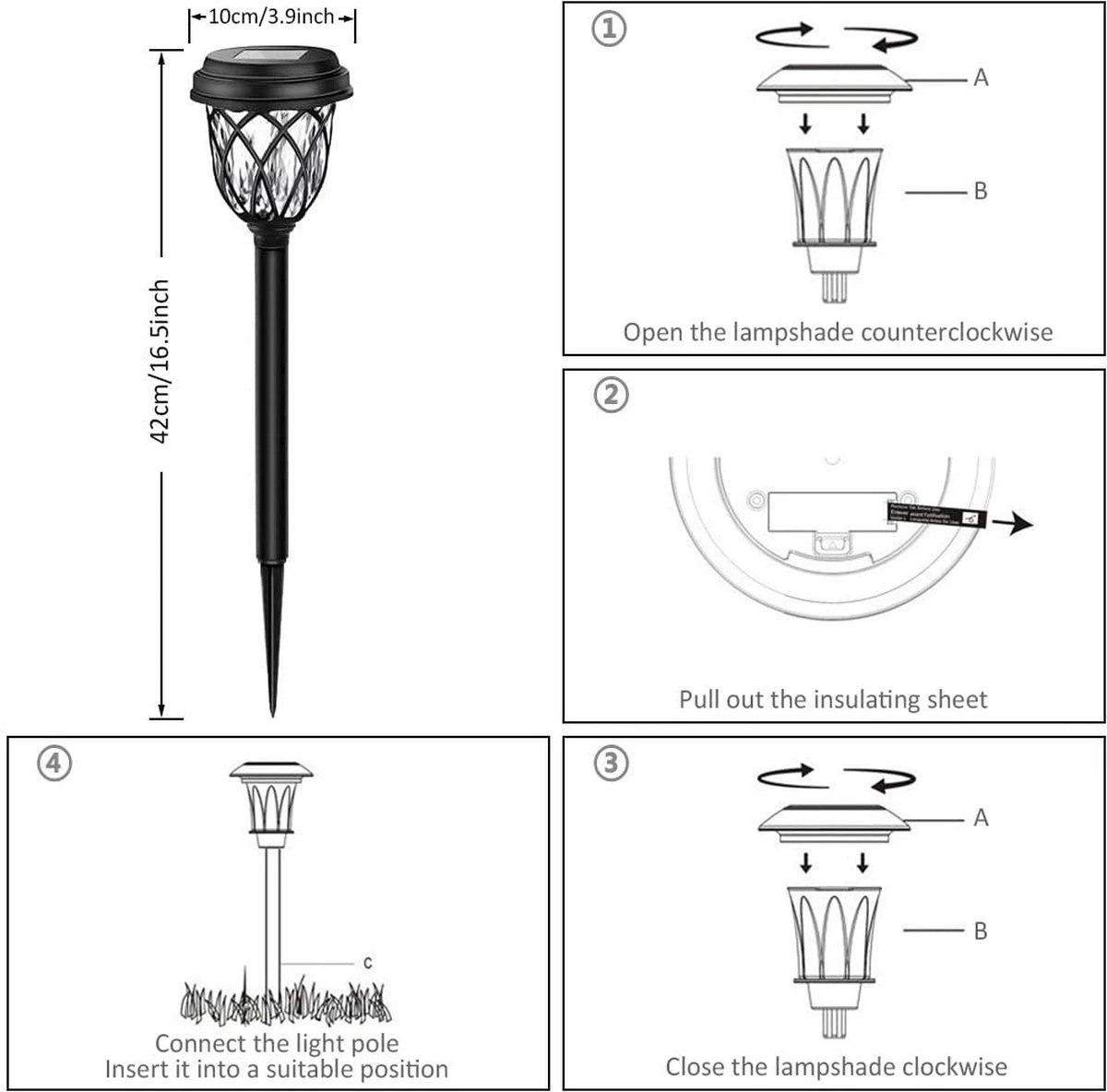 Solar Tuinverlichting - Zonne Energie - Op Zonne Energie - Tuinfakkels 42cm Buiten Set 6 Stuks - LSL8600X - Afbeelding 5