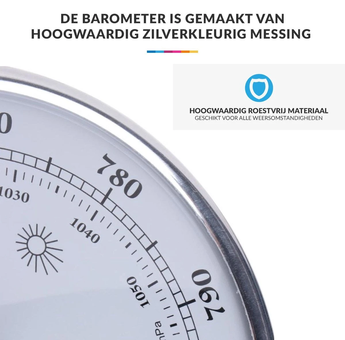 Luxe Barometer Weerstation Met Thermometer Hygrometer Messing Zilverkleurig – Voor Binnen En Buiten - Afbeelding 2