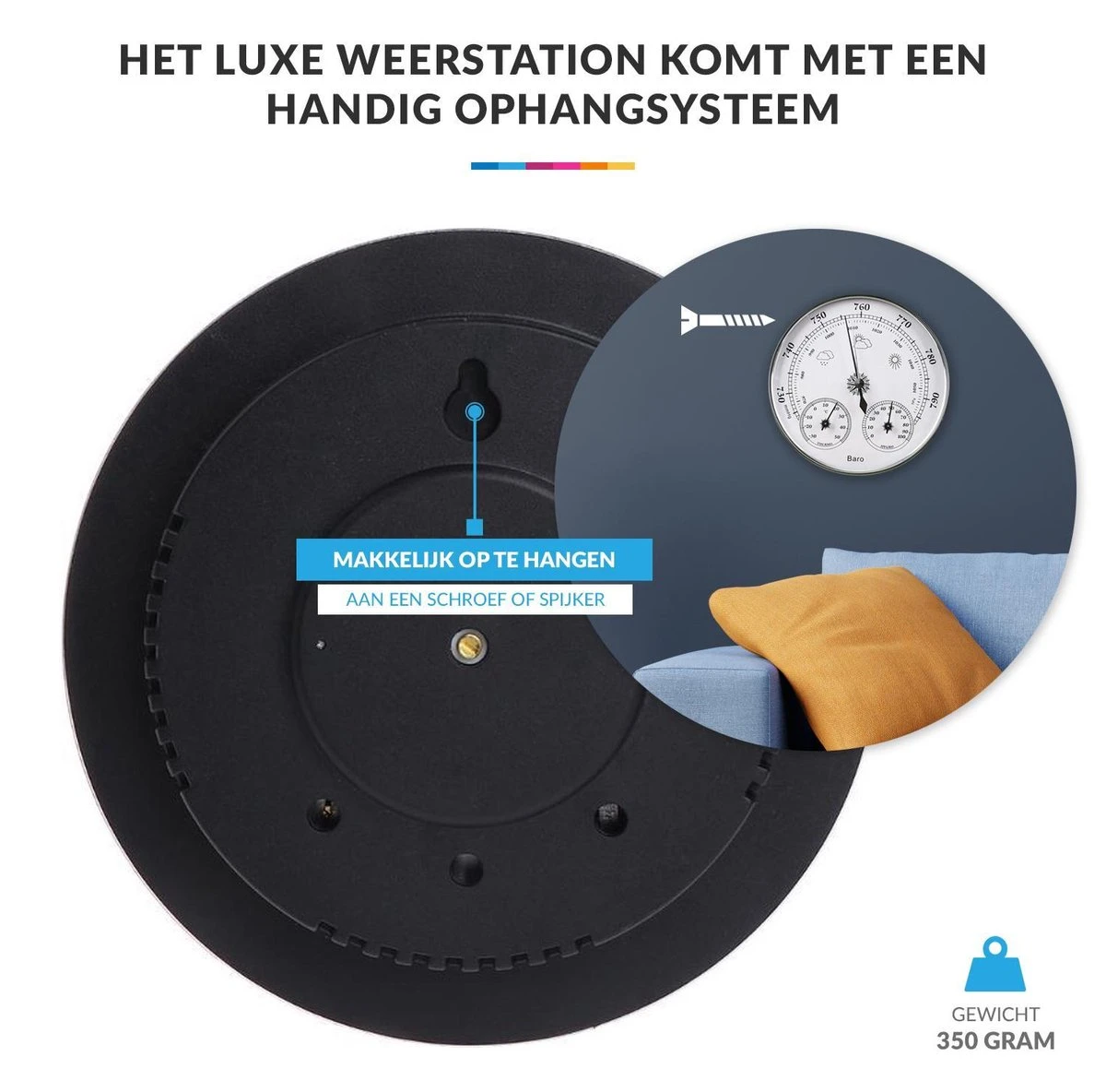 Luxe Barometer Weerstation Met Thermometer Hygrometer Messing Zilverkleurig – Voor Binnen En Buiten - Afbeelding 10