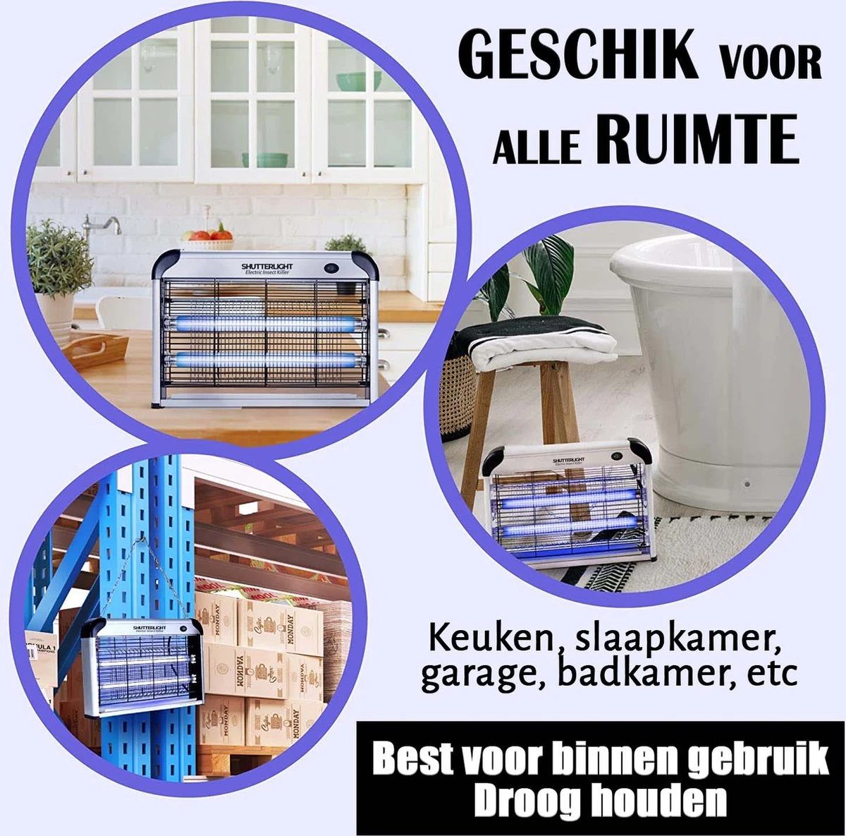 Shutterlight® 20 Watt Insectenlamp - Tot 50 M2 - 2000V - Muggenlamp - Vliegenlamp - Muggenvanger - Binnen - Afbeelding 3