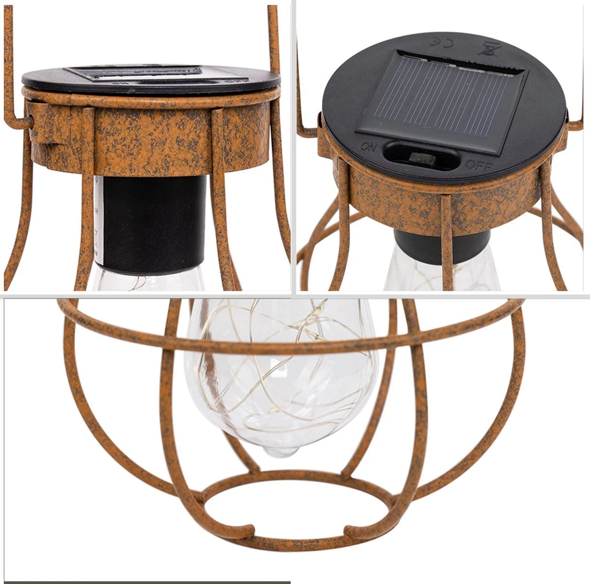 MaxxGarden Solarverlichting - Tafellamp En Wandlamp Met Sensor - Tuinverlichting Op Zonne-energie - Buiten - Roest Lantaarn Met Wandhaak - 12x15cm - Set Van 2 Stuks - Afbeelding 2