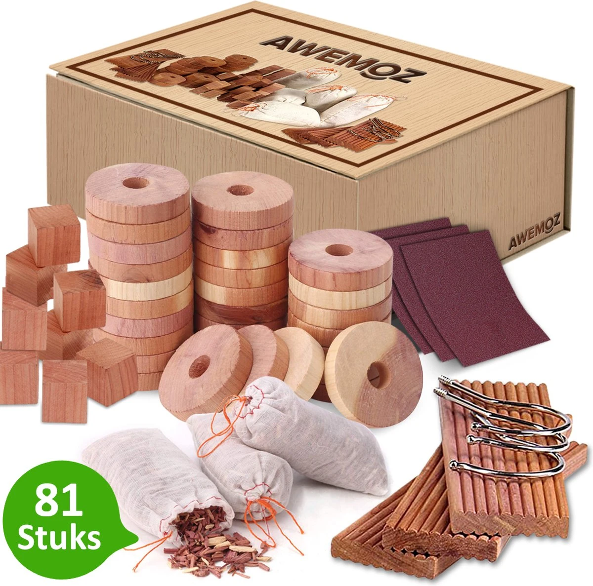 AWEMOZ Mottenballen 71 Stuks + 10 Stuks Schuurpapier - Cederhout Tegen Motten - Motten Bestrijden - Mottenval - Afbeelding 7