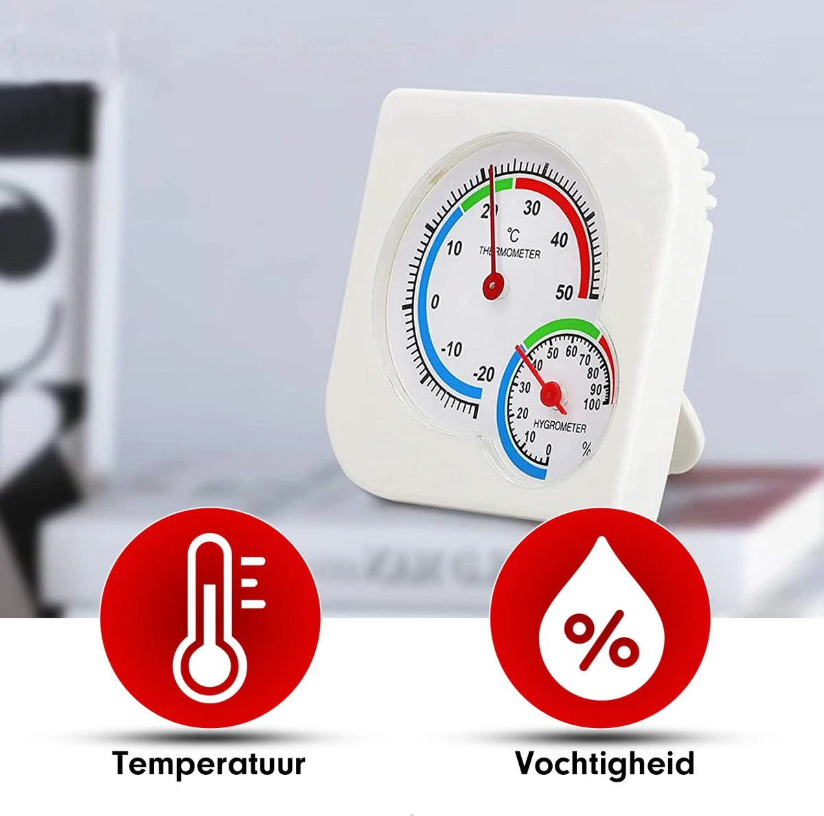 Professor Q - Thermometer/Hygrometer Analoog - Analoog Thermometer En Hygrometer In 1 - Binnen En Buiten – Wit - Afbeelding 4