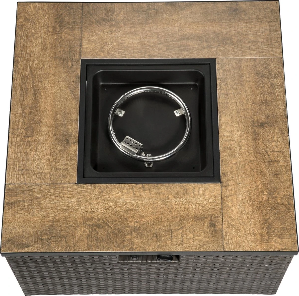 Teamson Home Vierkant Propaan Gas Vuurtafel - Vuurkorf Buiten - Geen Rook - Terrashaard - Rotan/Metaal - Met Windscherm, Lavastenen & Omslag - Afbeelding 12