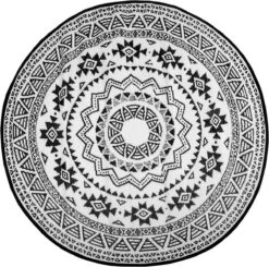 ESSCHERT DESIGN Tuintapijt - Rond - Zwart/Grijs Ø180cm
