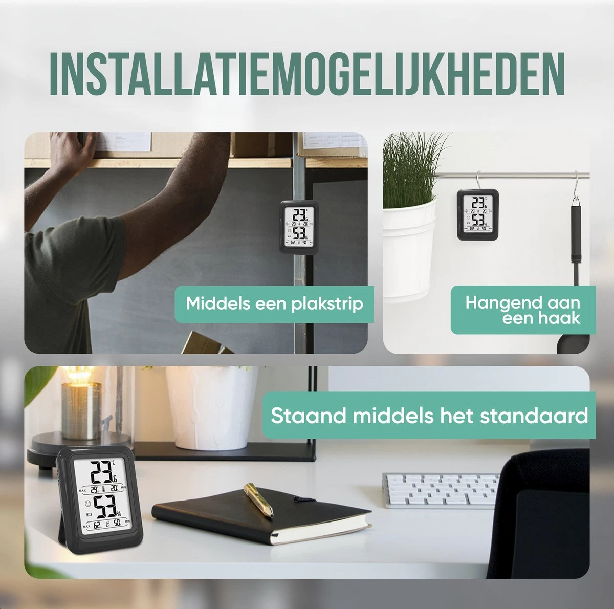 Strex Digitale Thermo Hygrometer Zwart - Digitale Thermo Meter Binnen - Hygro Meter Binnen - Weerstation Met Luchtvochtigheidsmeter - Inclusief Batterij - Afbeelding 5