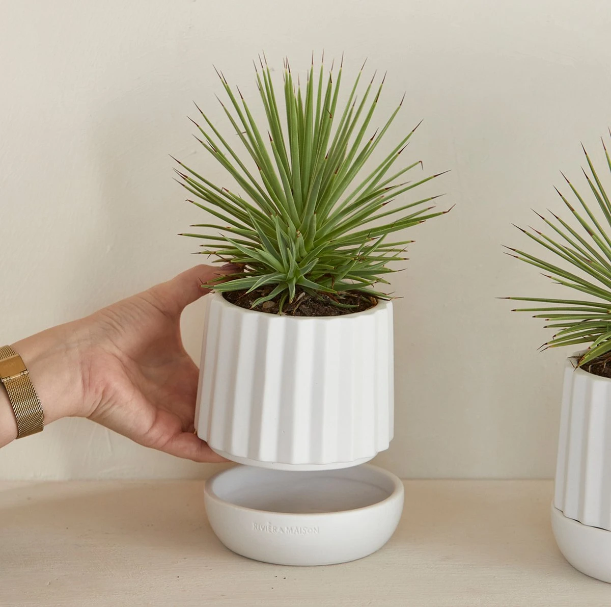 Riviera Maison Plantenbak Rond, Bloempot Met Ribbel - RM Let It Grow Planter - Wit - Porselein - Maat S - Afbeelding 7