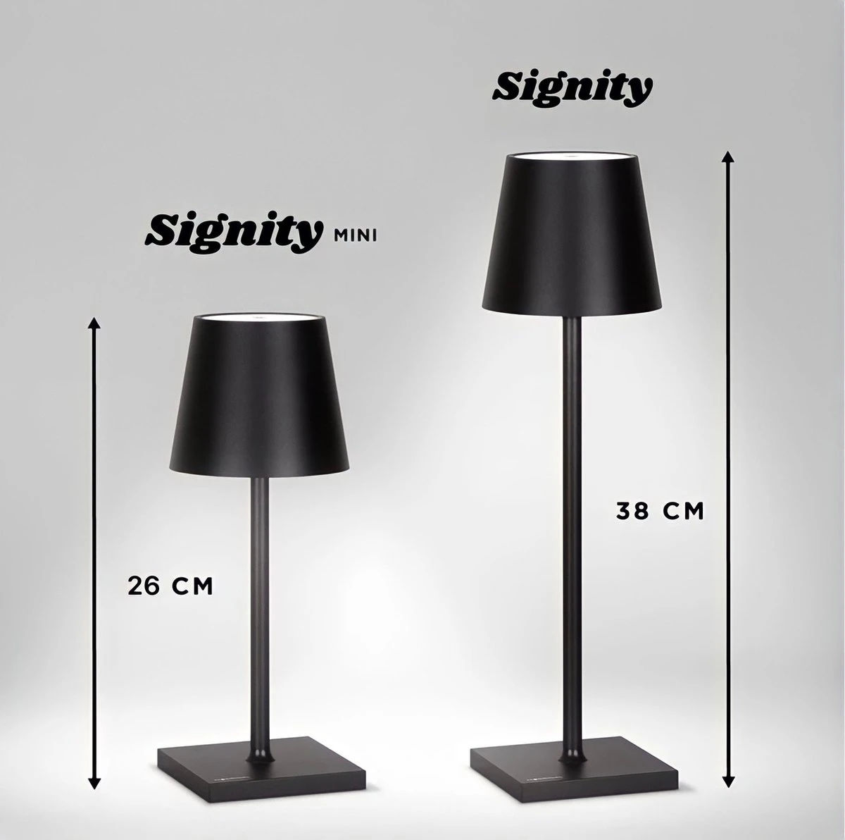 Signity® Mini Oplaadbare Tafellamp - Tafellamp Slaapkamer En Woonkamer - Draadloze Tafellamp Voor Binnen En Buiten - Draadloze Tafellamp Op Batterijen- Tafellamp Oplaadbaar - Tafellamp Zwart - 26cm - Afbeelding 2