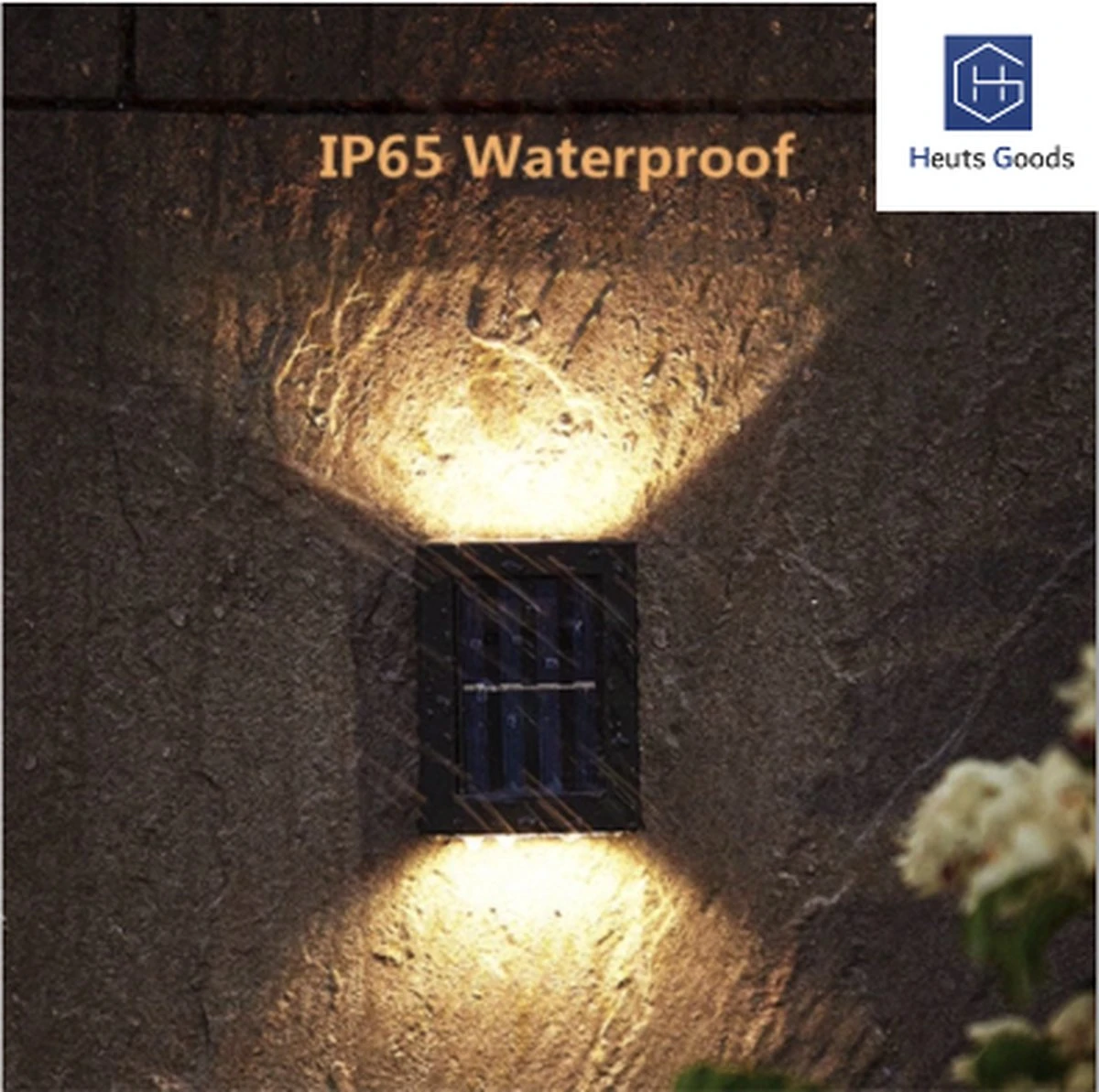 Merkloos Heuts Goods - Solar Tuinverlichting - Tuinverlichting Op Zonneenergie - Solar Wandlamp Voor Buiten - 2 LED Lichten - Warm Wit Licht - 2 Stuks - Small - Afbeelding 3