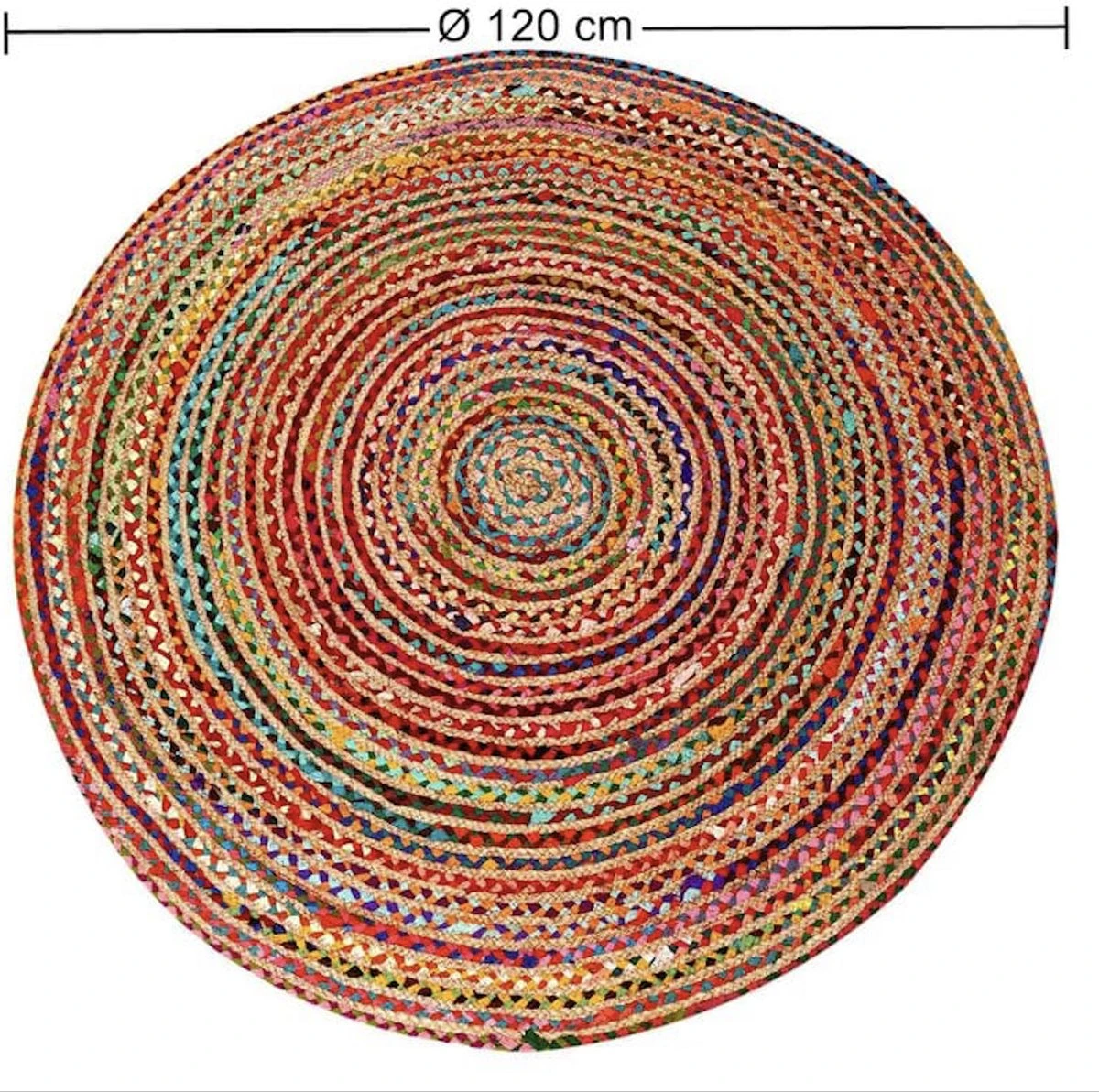 Casa Moro - Jute Vloerkleed Tamani Kleurrijk Ø 120cm | Tapijt In Boho-stijl Van 100% Natuurlijke Vezel Jute & Katoen, Handgevlochten - Afbeelding 5