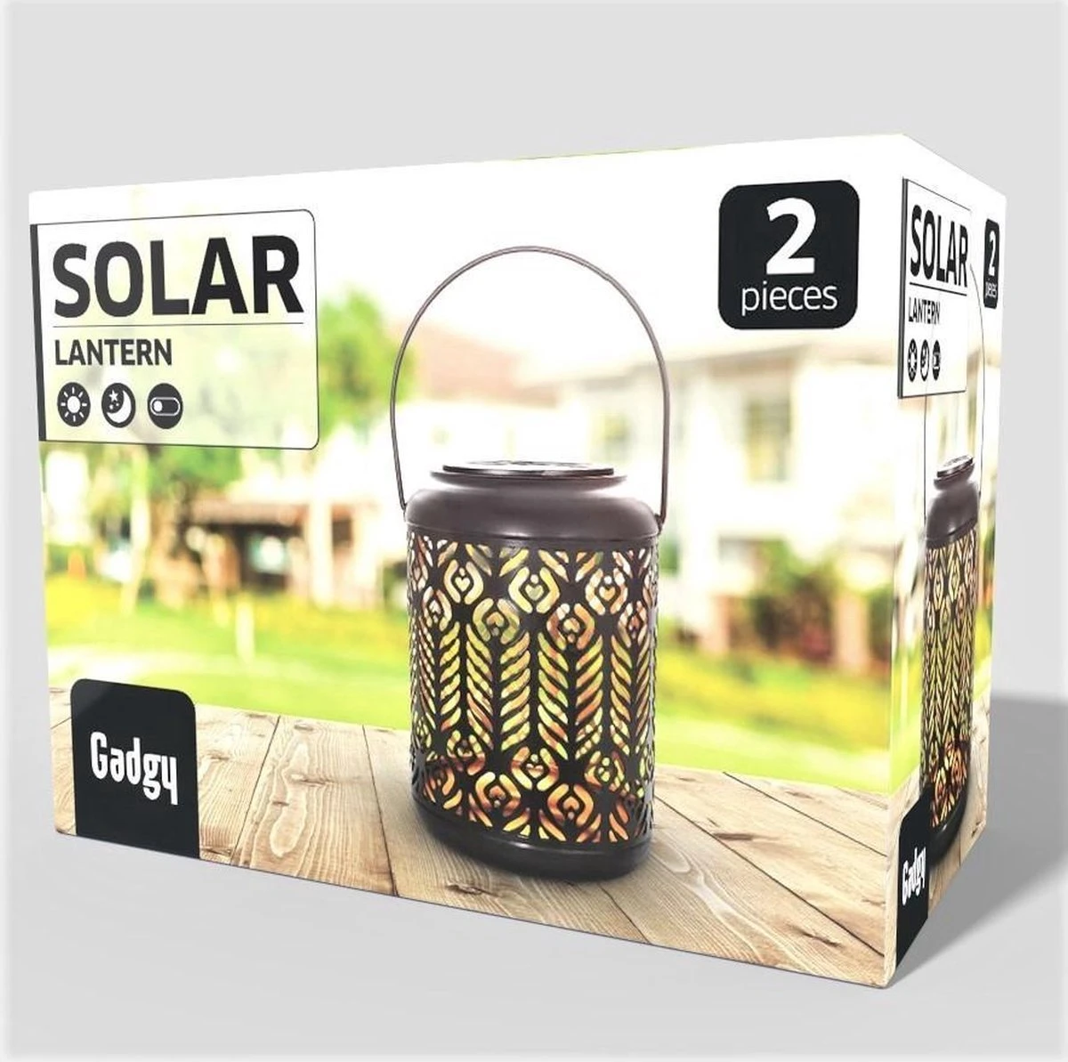 Gadgy Solar Lantaarn Pauw - Tafellamp Set Van 2 - Solar Tuinverlichting Op Zonneenergie - Led Buitenverlichting Met Dag/nacht Sensor - Hanglamp - Tuinlantaarn - 27 X Ø 12.5 Cm - Zwart/Goud - Metaal - Afbeelding 9