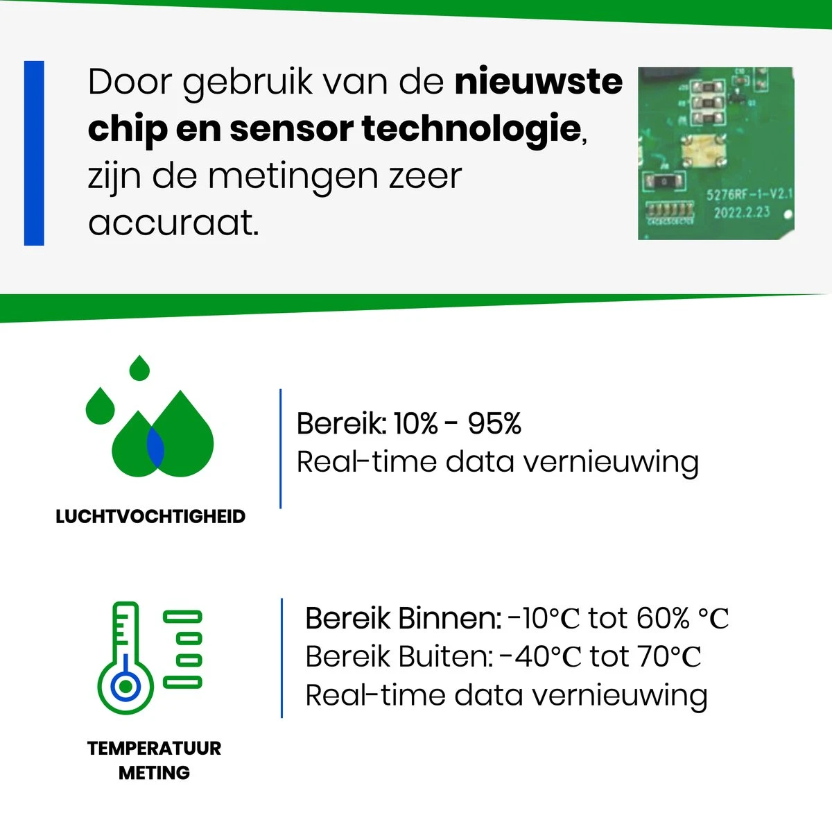 YUCONN Weerstation Hygrometer - Luchtvochtigheidsmeter - Binnen En Buiten - Draadloos Met Buitensensor - Digitaal - Wit - Afbeelding 9