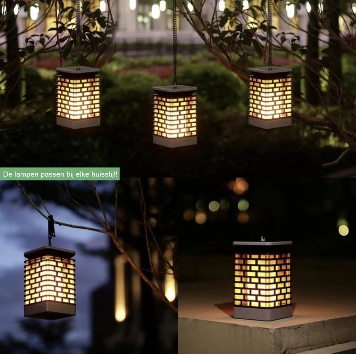 VoordeelShop Solar Tafellamp Set Van 2 Stuks - 13.8cm - Zwart - Solar Tuinverlichting - Led Buitenverlichting Op Zonne Energie Met Sensor - Tuin Fakkel - Voor Binnen En Buiten - Vlam Effect - Afbeelding 6