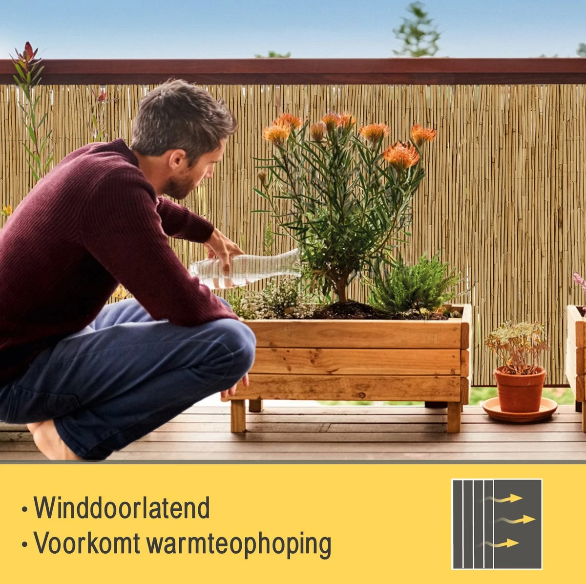 Sol Royal Premium Balkonscherm Riet - Privacyscherm Voor Balkon Solvision S36 - Balkondoek Riet 600x90cm - Afbeelding 8