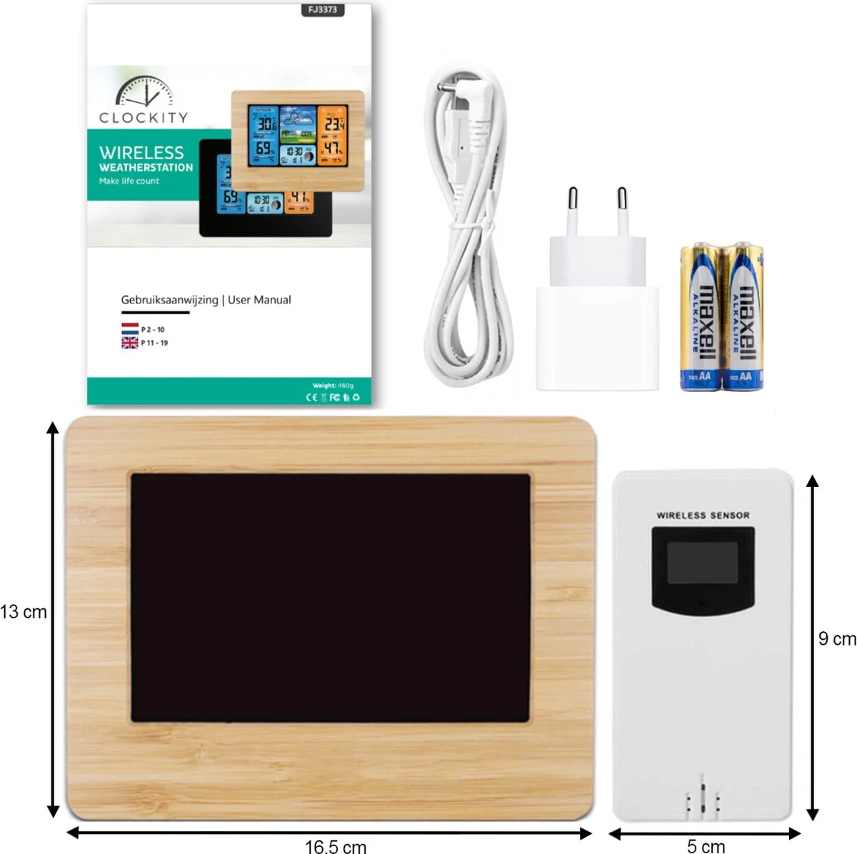 Clockity Weerstation Binnen En Buiten - Weerstation - Compact - Houten Frame - Weerstation Met Buitensensor - Tijd En Alarm Functie - Weerstation Draadloos Binnen Buiten - Inclusief Sensor, Batterijen & Oplader - Afbeelding 6