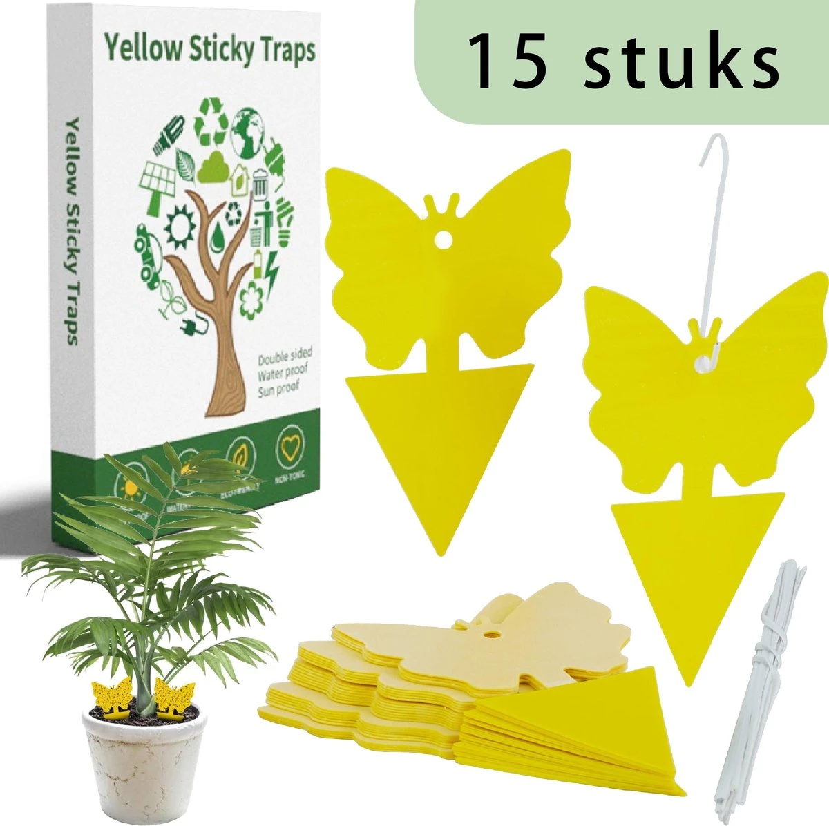 Rouwvliegjes Bestrijden 15 Stuks - Vliegenvanger - Insectenvanger - Lijmval - Vangplaten - Plak Klavertjes Tegen Rouwvliegen En Trips - Vangkaarten - Hebron®