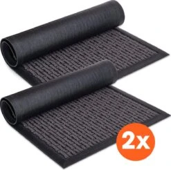 Lenx Deurmat - Set Van 2 - Droogloopmat 75x45cm - Zwart - Schoonloopmat - Antislip - Inloopmat - Deurmat Voor Binnen Of Buiten - Inclusief Mattenklopper