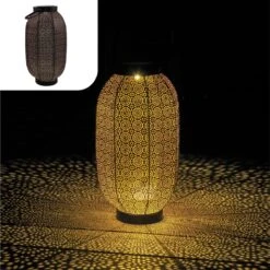 Gadgy Solar Lantaarn Bloem Groot - Solar Tuinverlichting Op Zonneenergie - Led Buitenverlichting Met Dag/nacht Sensor - Tafellamp - Tuinlantaarn - Metaal - 36 X Ø20 Cm - Zwart / Goud