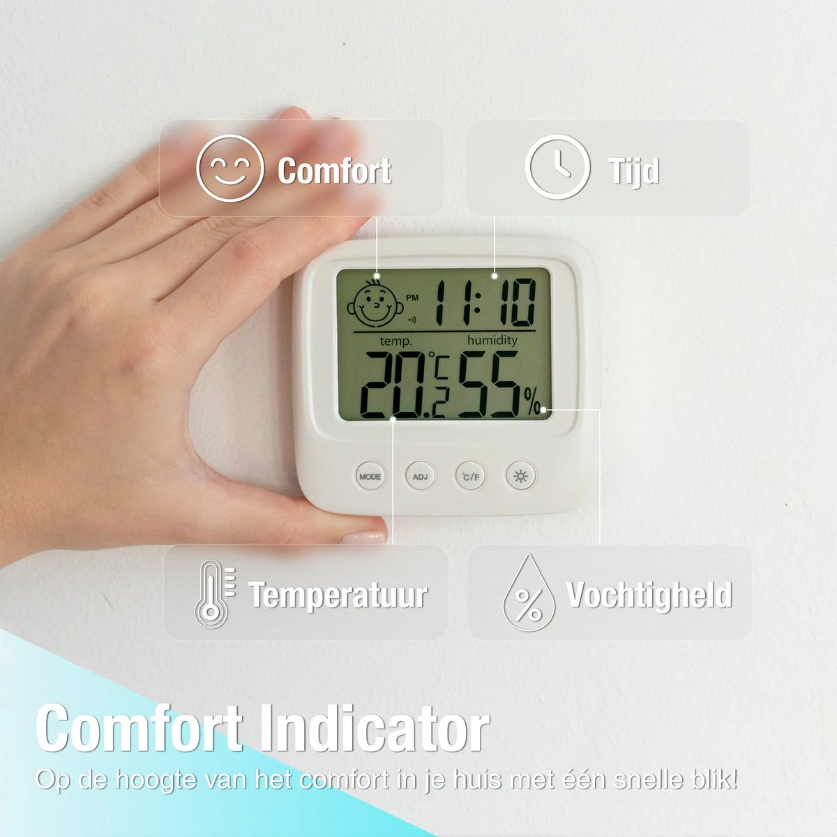 Thermometer En Hygrometer Met Batterijen - Digitale Luchtvochtigheidsmeter - Thermometer Binnen - 2 In 1 - Afbeelding 3