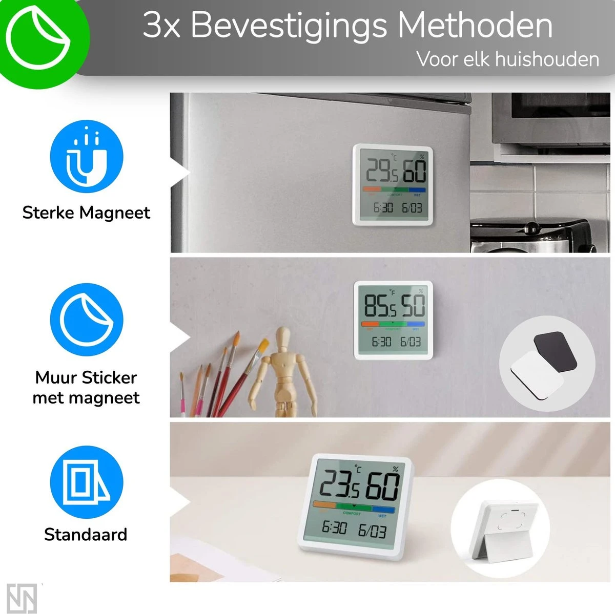 YUCONN Hygrometer - Luchtvochtigheidsmeter - Digitaal Weerstation - Binnen - Afbeelding 4
