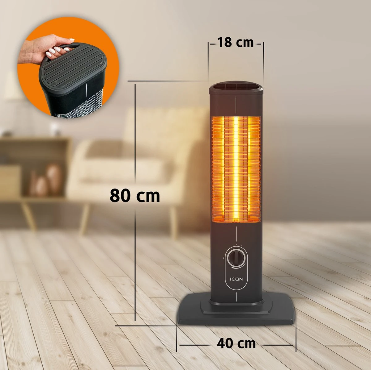 ICQN Infrarood Kachel, Terrasverwarmer, Elektrische Verwarming - 1500W - Voor Binnen En Buiten - Afbeelding 7